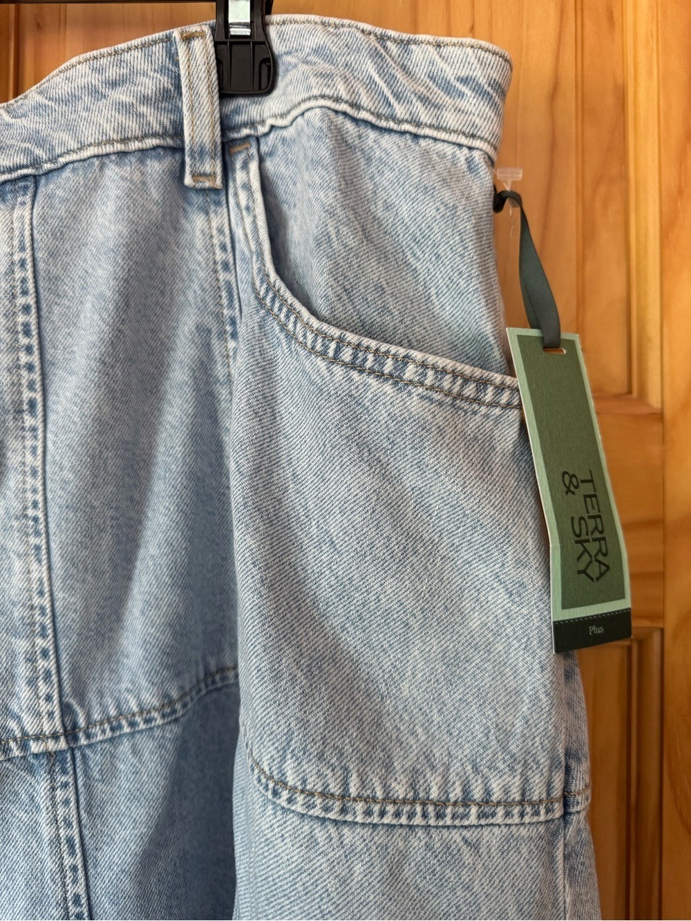 Terra & Sky Faded Blue Button-Front Denim Midi Skirt size 20W - Picture 9 of 10